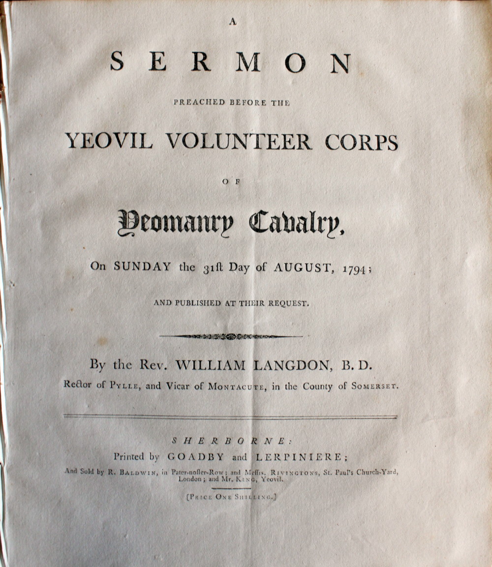 Image for A Sermon Preached Before the Yeovil Volunteer Corps of the Yeomanry Cavalry, On Sunday the 31st Day of August, 1794; and Published at Their Request.