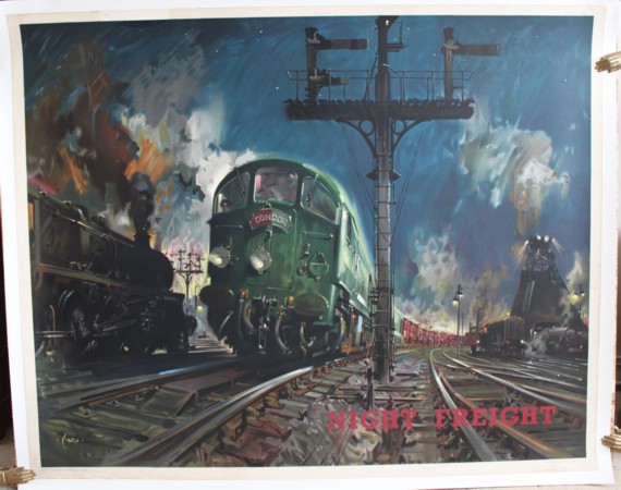 Image for Night Freight. ORIGINAL FULL SIZE BRITISH RAILWAYS POSTER FOR THE LONDON MIDLAND REGION.