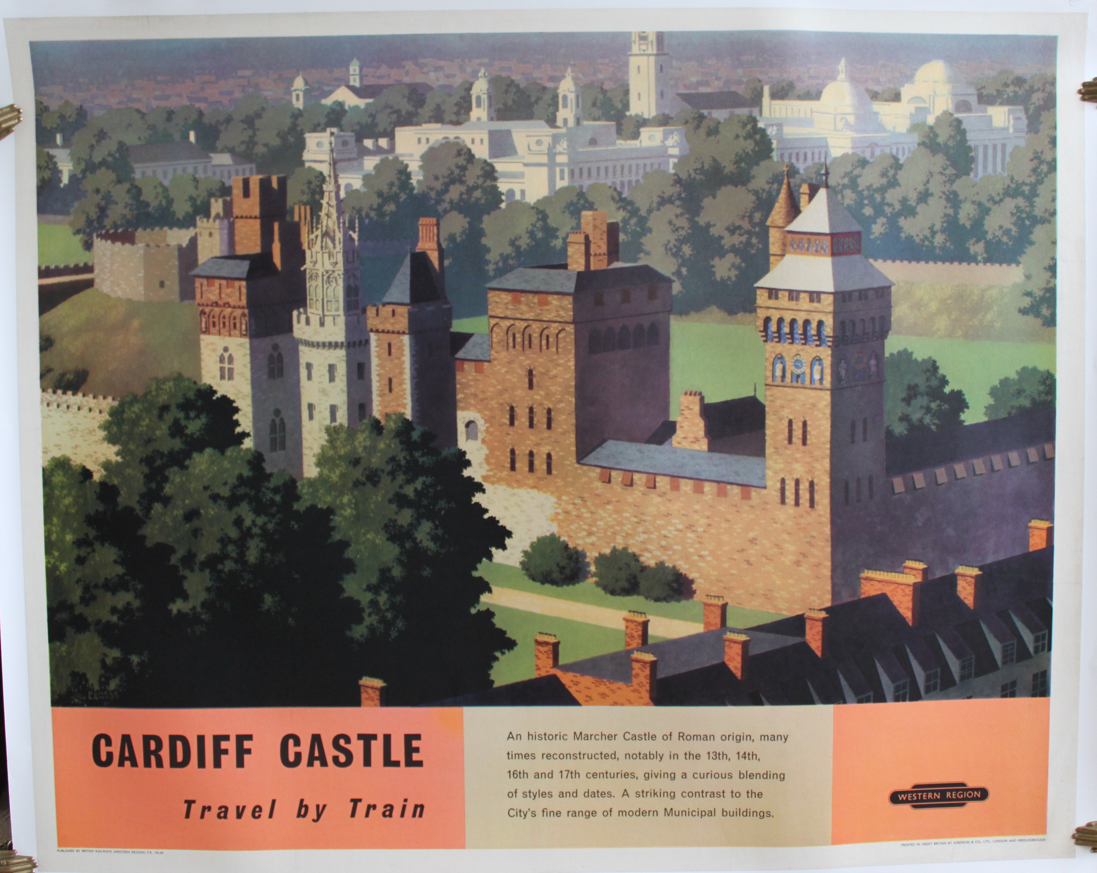 Image for Cardiff Castle; Travel by Train. ORIGINAL FULL SIZE BRITISH RAILWAYS POSTER.