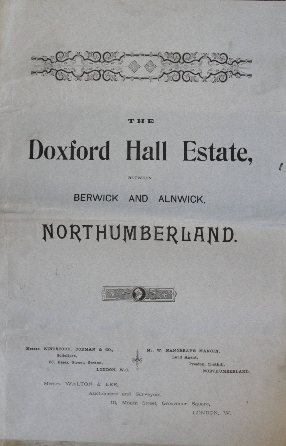 Image for The Doxford Hall Estate Between Berwick and Alnwick, Northumberland. Auction Sale Catalogue.