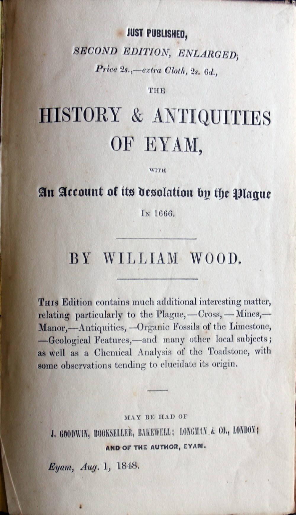 Image for The History and Antiquities of Eyam; with a Minute Account of the Great Plague, Which Desolated That Village in the Year 1666.