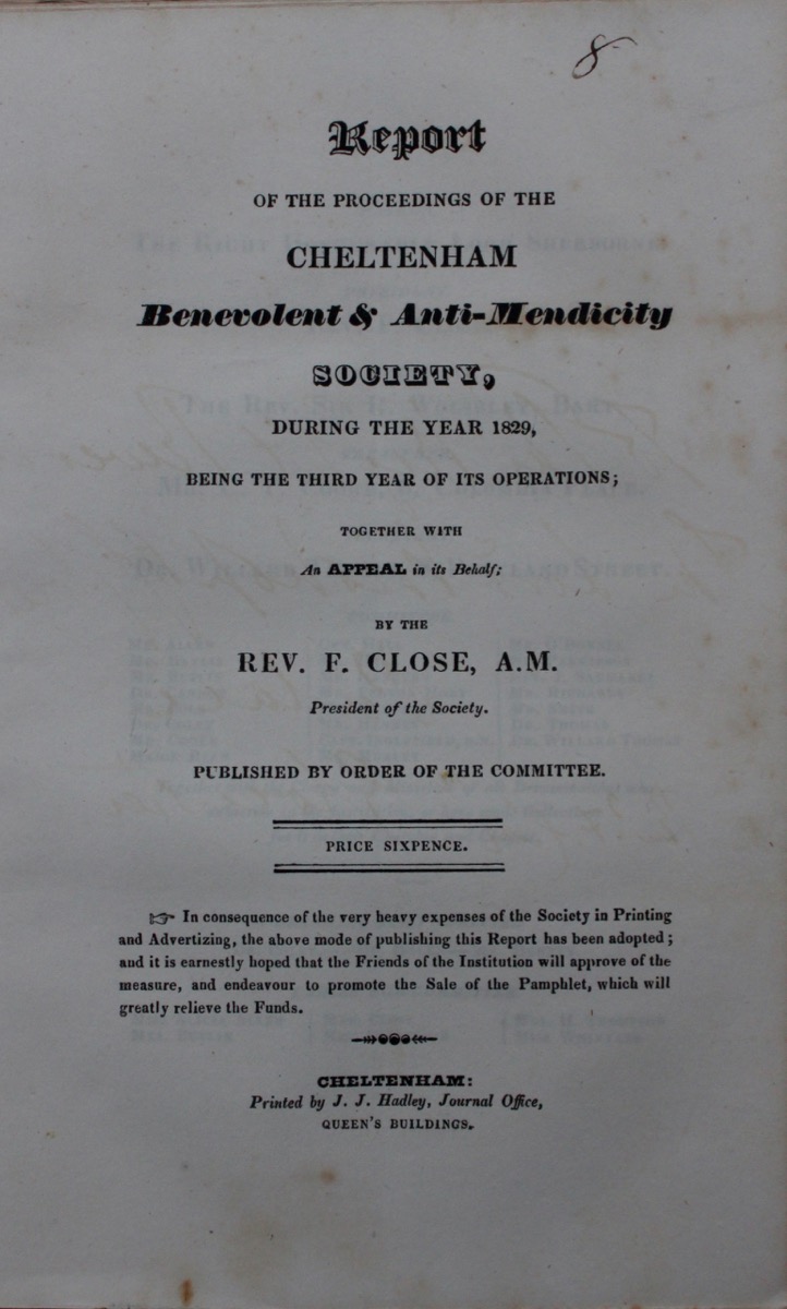 Image for Report of the Proceedings of the Cheltenham Benevolent & Anti-Mendicity Society, During the Year 1829, Being the Third Year of Its Operations; Together with and Appeal on its Behalf.