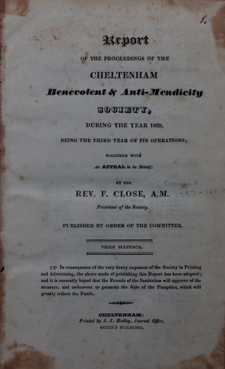 Image for Report of the Proceedings of the Cheltenham Benevolent & Anti-Mendicity Society, During the Year 1829, Being the Third Year of Its Operations; Together with and Appeal on its Behalf.