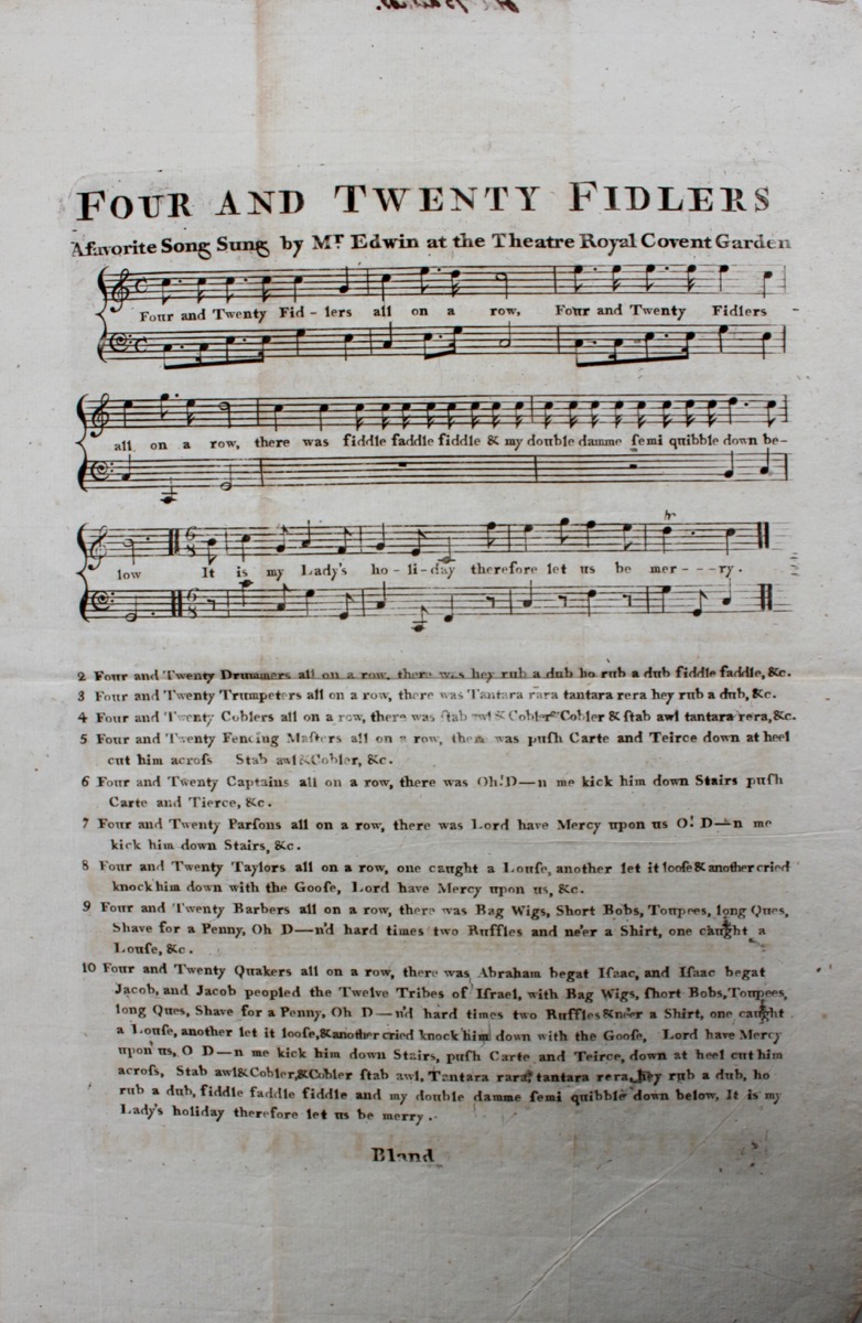 Image for Four and Twenty Fiddlers; a favorite song sung by Mr. Edwin at the Theatre Royal Covent Garden.