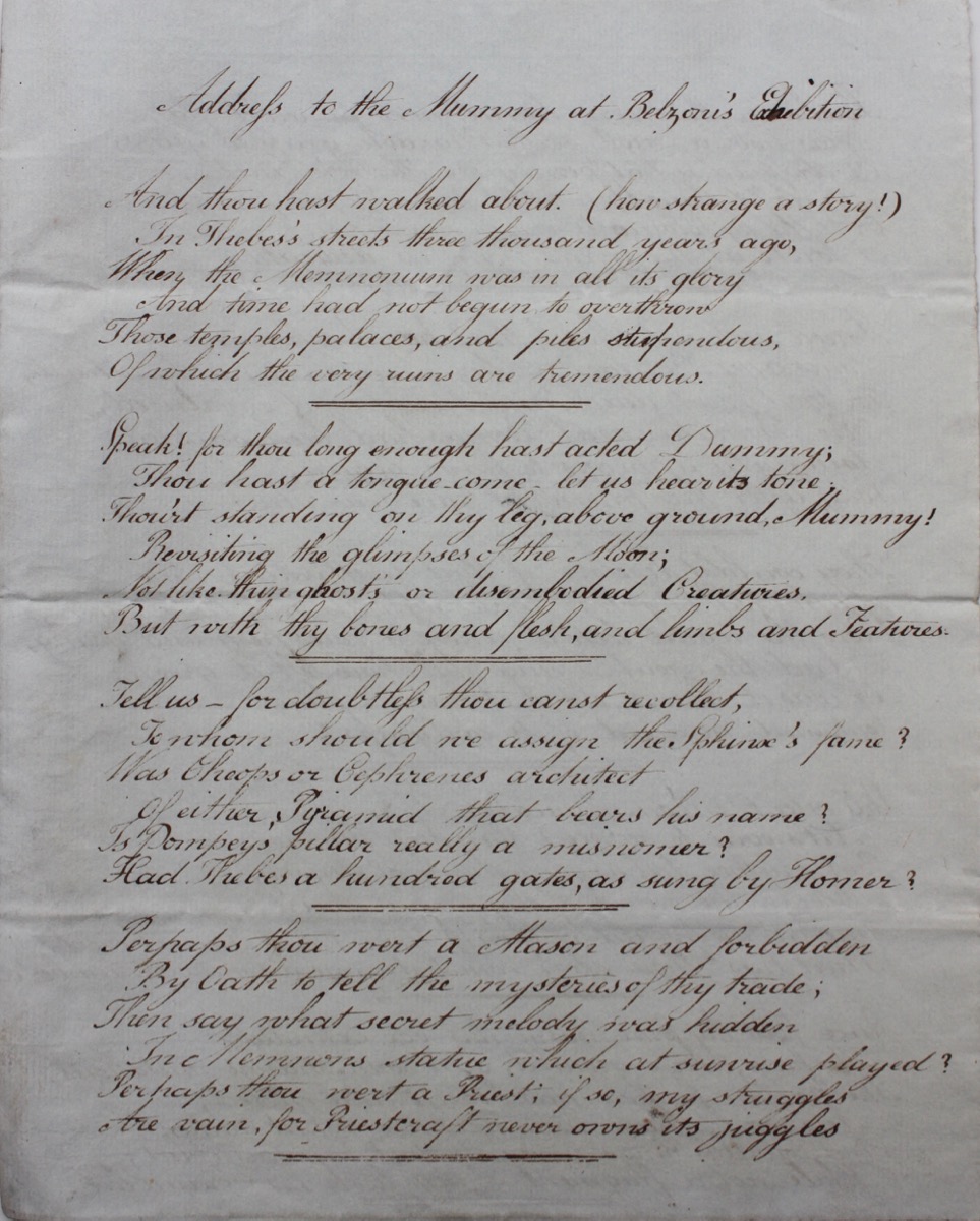 Image for Address to the Mummy at Belzoni’s Exhibition.