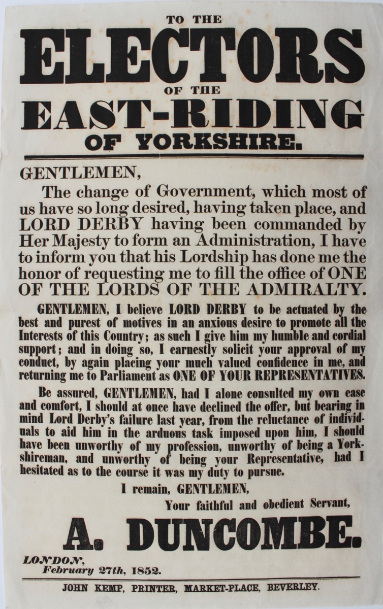 Image for To the Electors of the East-Riding of Yorkshire...A.Duncombe.