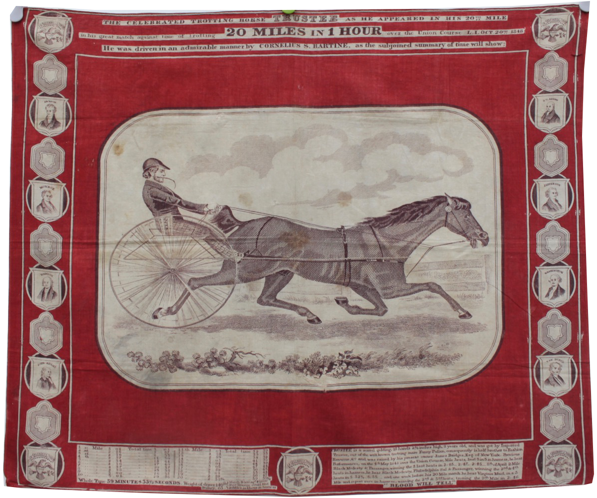 Image for The Celebrated Trotting Horse “Trustee” as He Appeared in His 20th Mile in His Great Match Against Time of Travelling 20 Miles in 1 Hour over the Union Course L.I. Oct 20th 1848. He was Driven in an Admirable Manner by Cornelius S. Bartine, as the Subjoined Summary of Time Will Show.